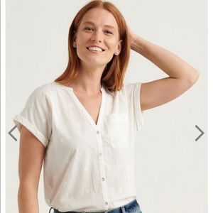 Short Sleeve Woven Mix Button Down Top NWT